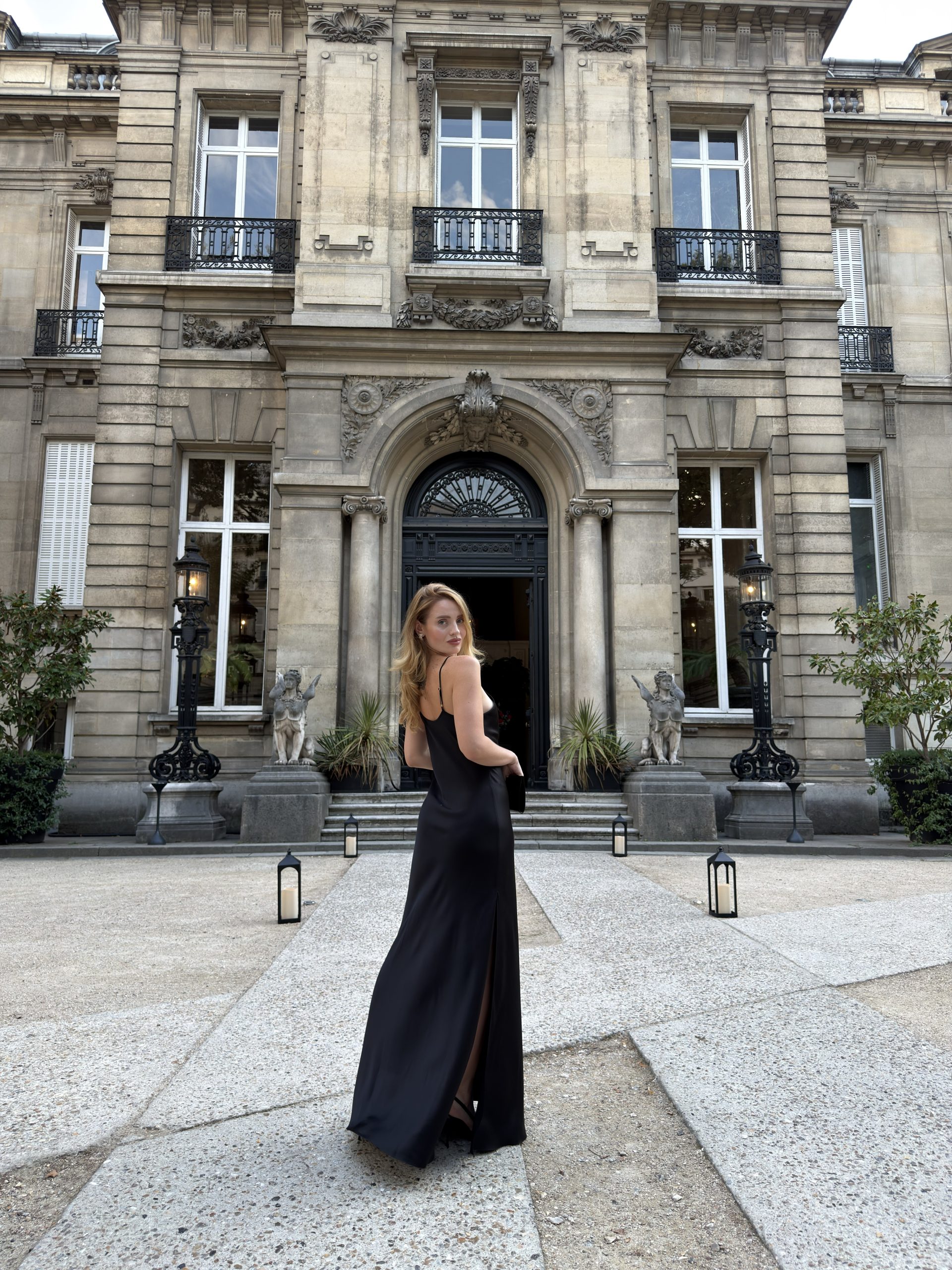Paloma Black V-neck maxi dress in Silk Satin