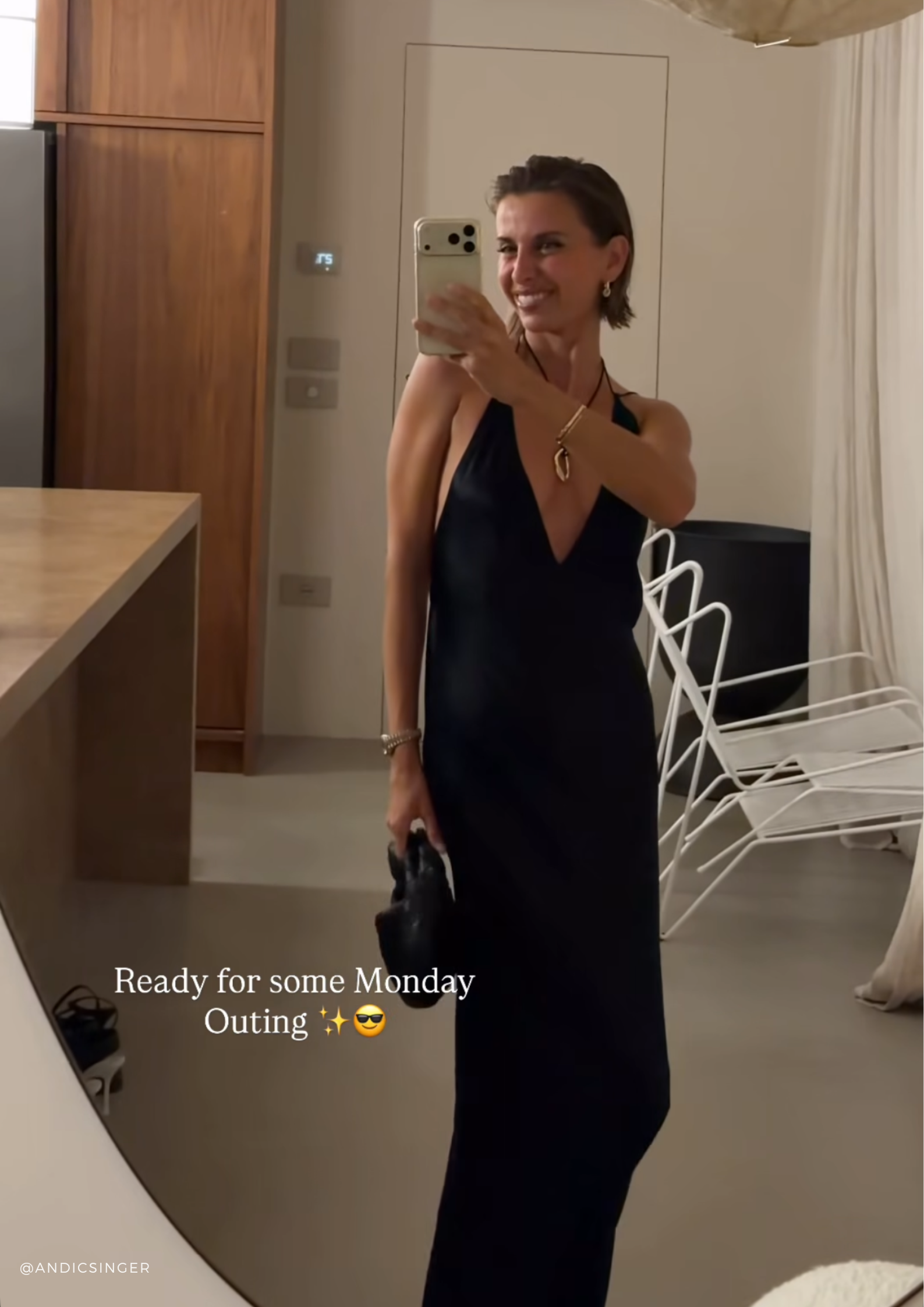 Anima Black deep V-neck maxi dress in Silk Satin