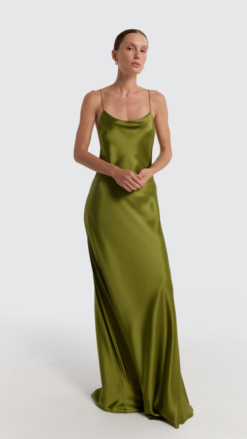 Carolyn Chartreuse silk-satin maxi dress