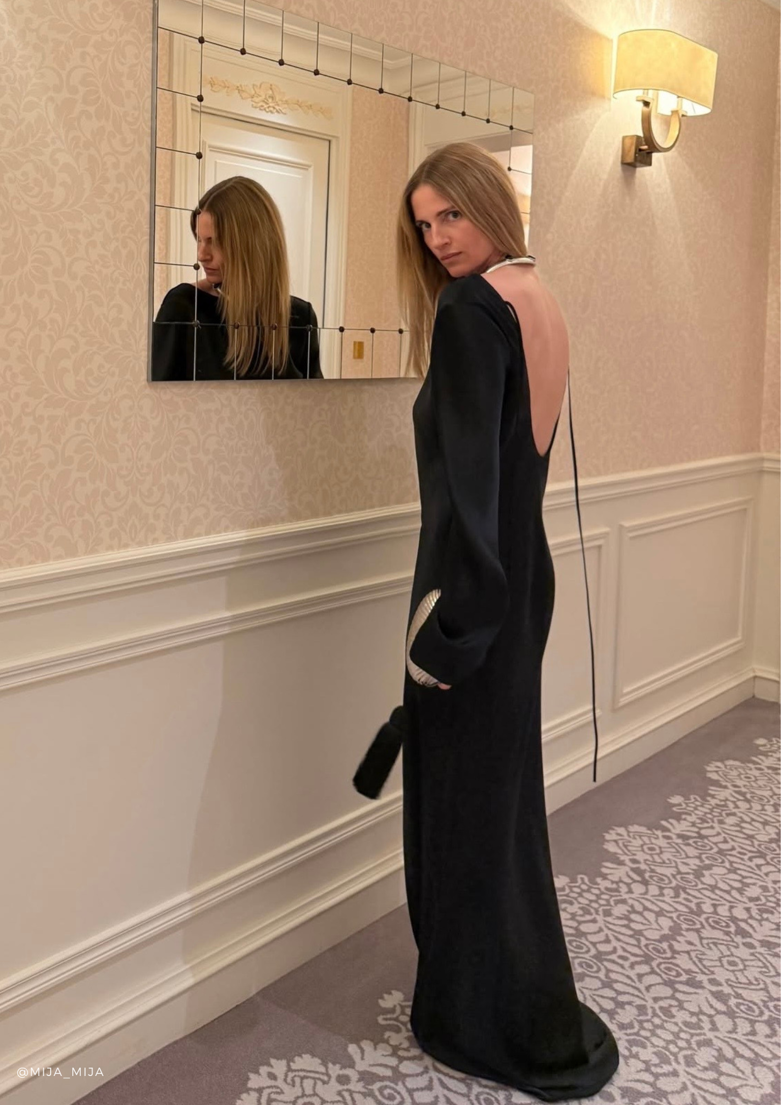Evans Black silk maxi dress with long sleeves