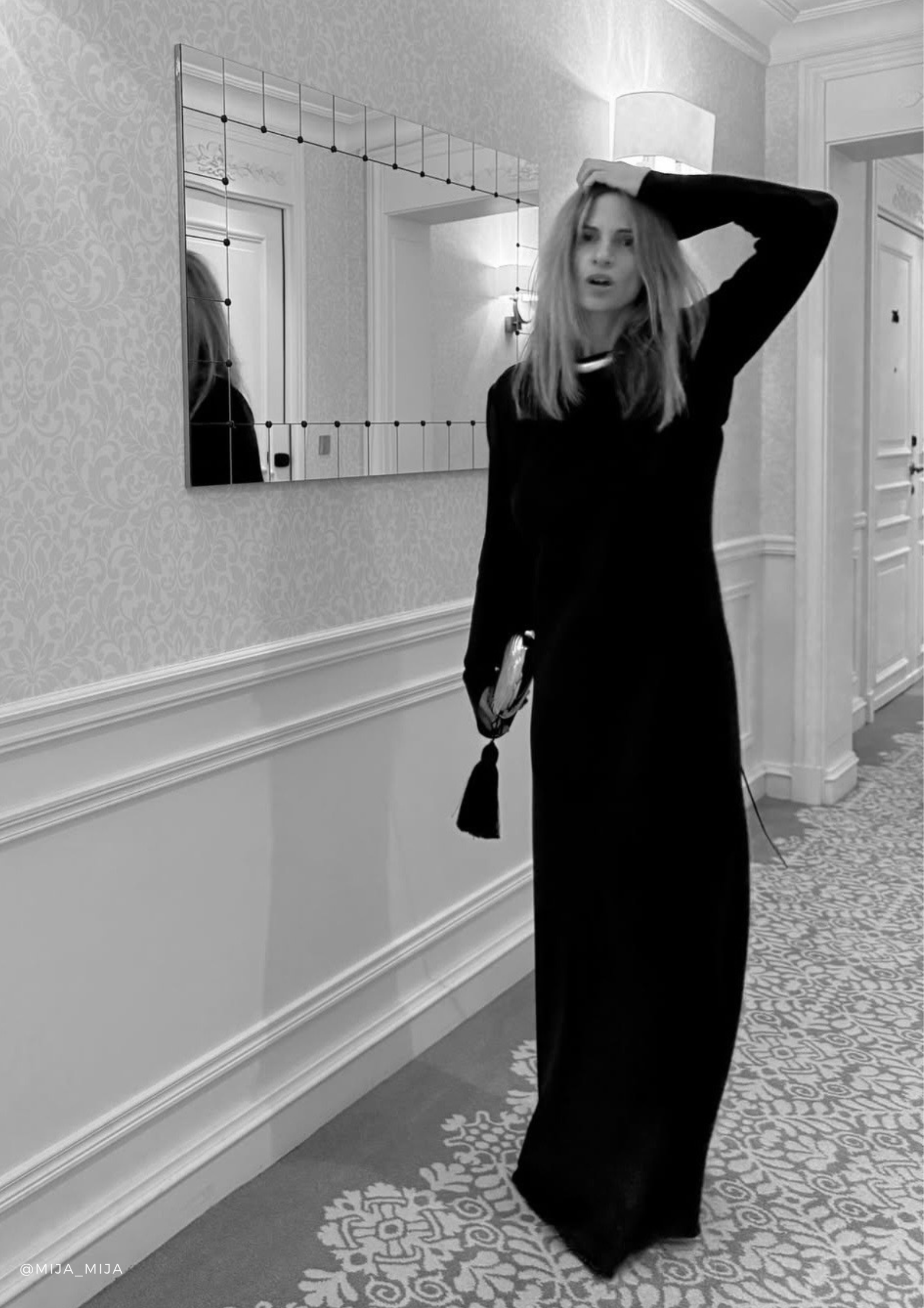 Evans Black silk maxi dress with long sleeves