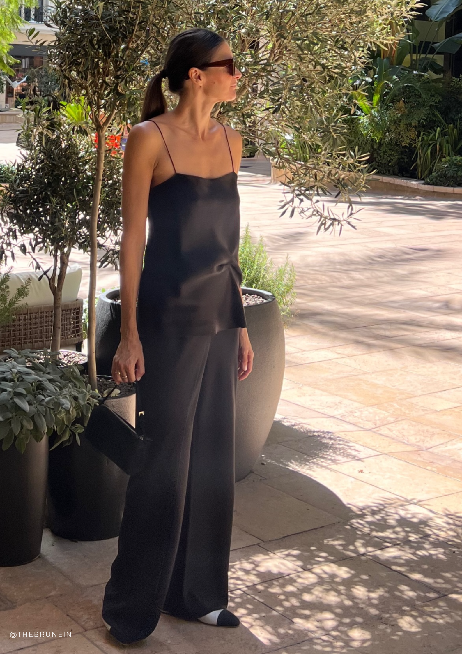 Hanna Black straight neck cami top in Silk Satin