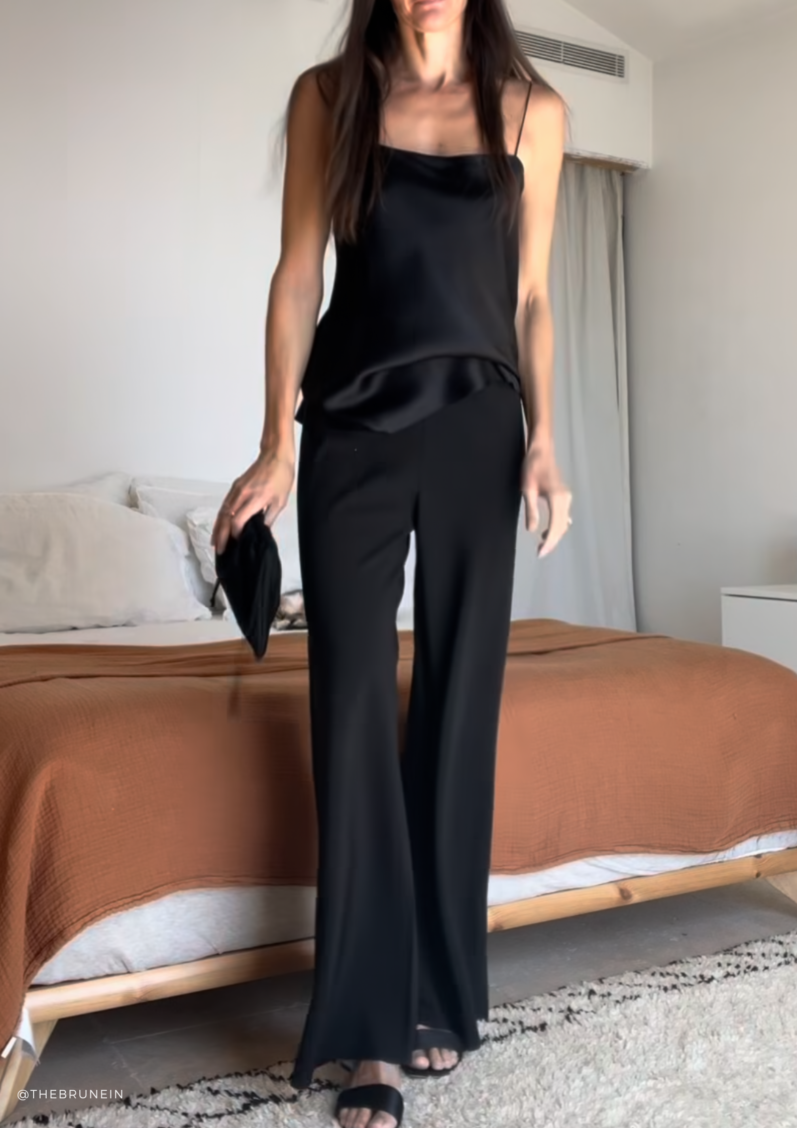 Hanna Black straight neck cami top in Silk Satin