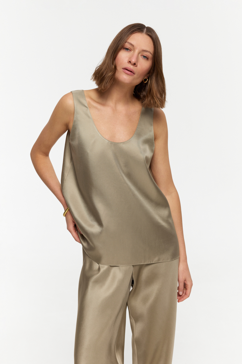 Donna Dusty-Sage tank top in silk twill