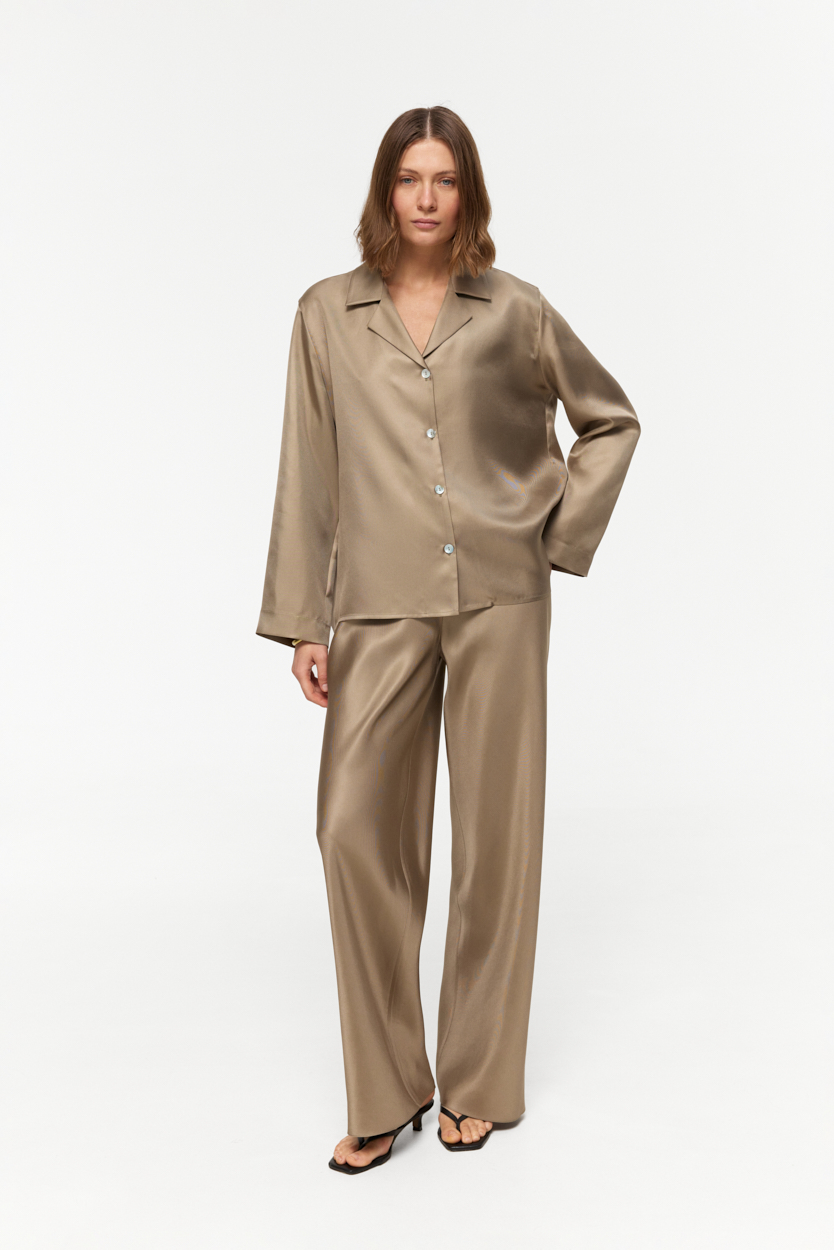 Bridgette Khaki-Taupe blouse in Silk Twill