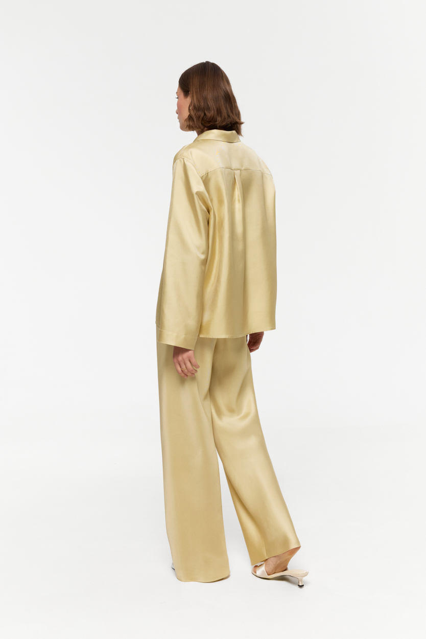 Amalfi Vanilla bias cut wide leg pants in Silk Twill