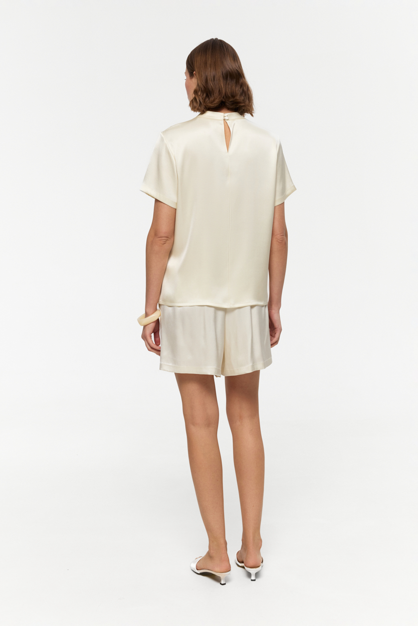 Ava Butter-Cream t-shirt in Silk Satin