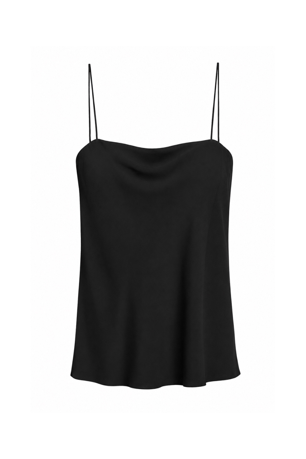Hanna Black straight-neck cami top in Silk Cady