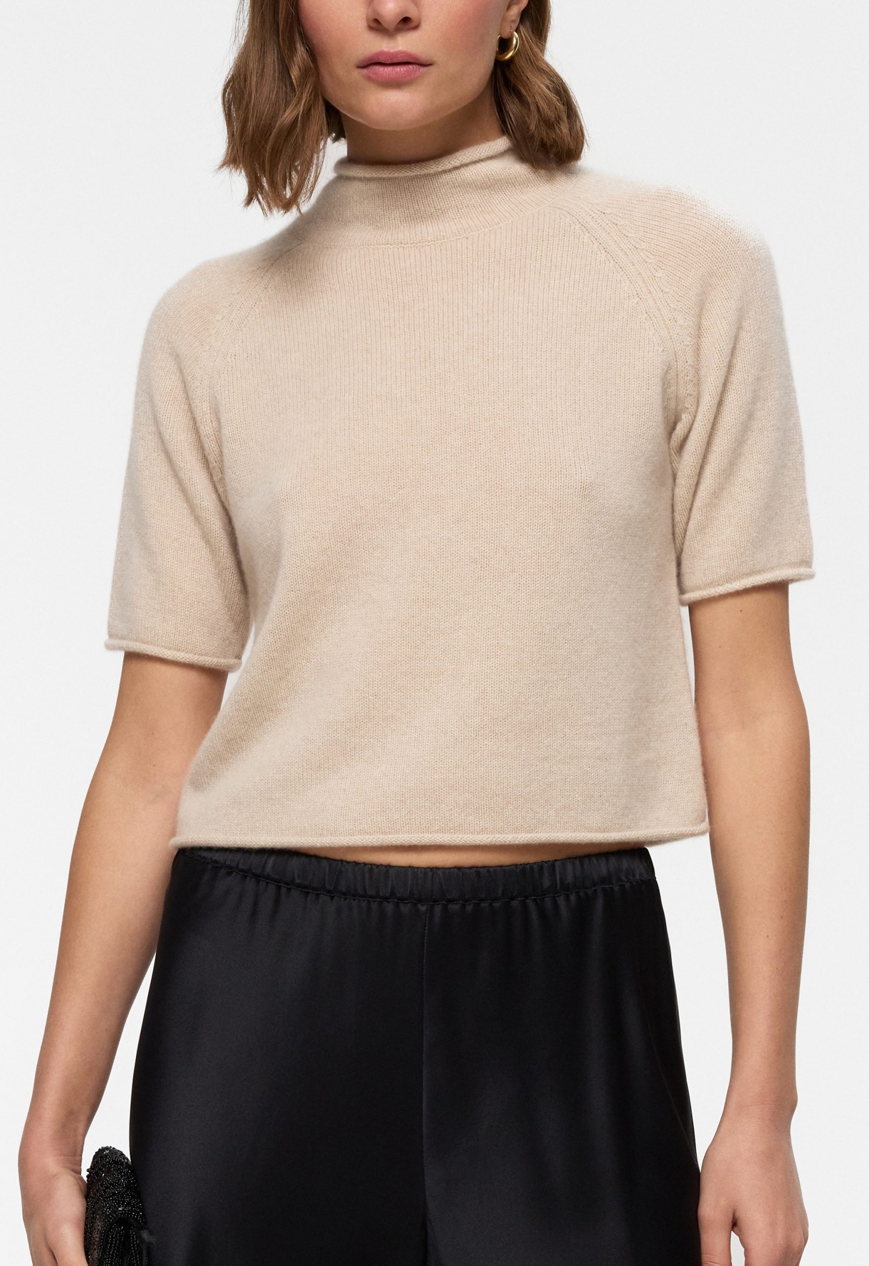 Ally Light-Beige mock neck top in Baby Cashmere