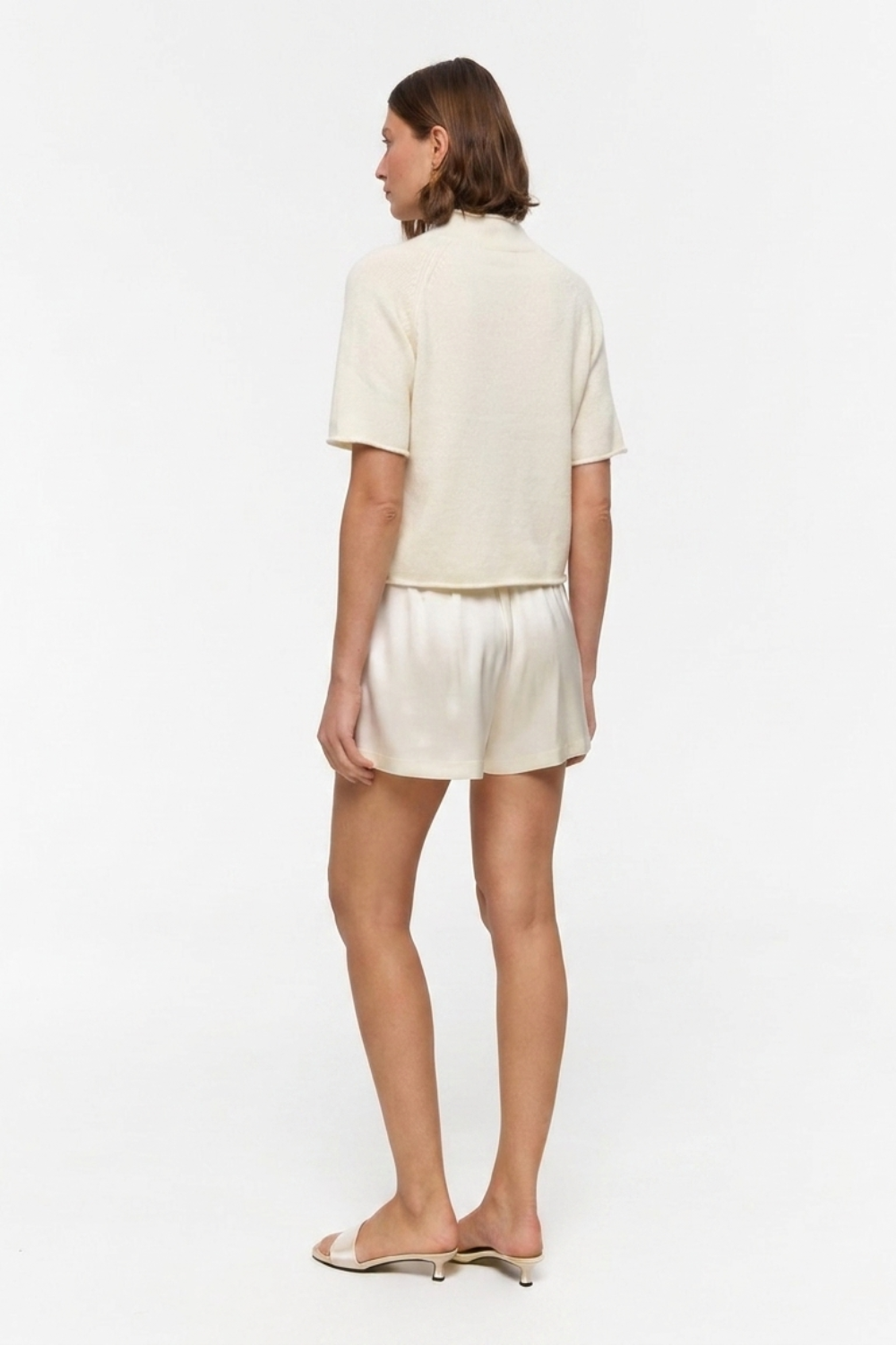 Ally Milky-Tea mock neck top in Baby Cashmere