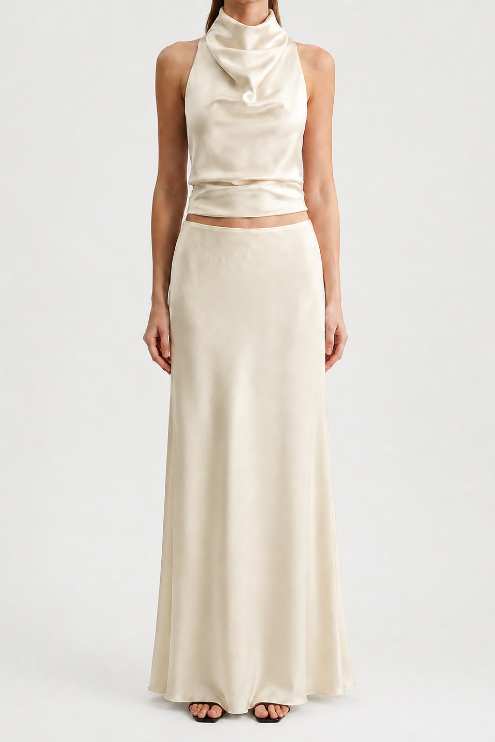 Kira Butter-Cream maxi skirt in Silk Satin