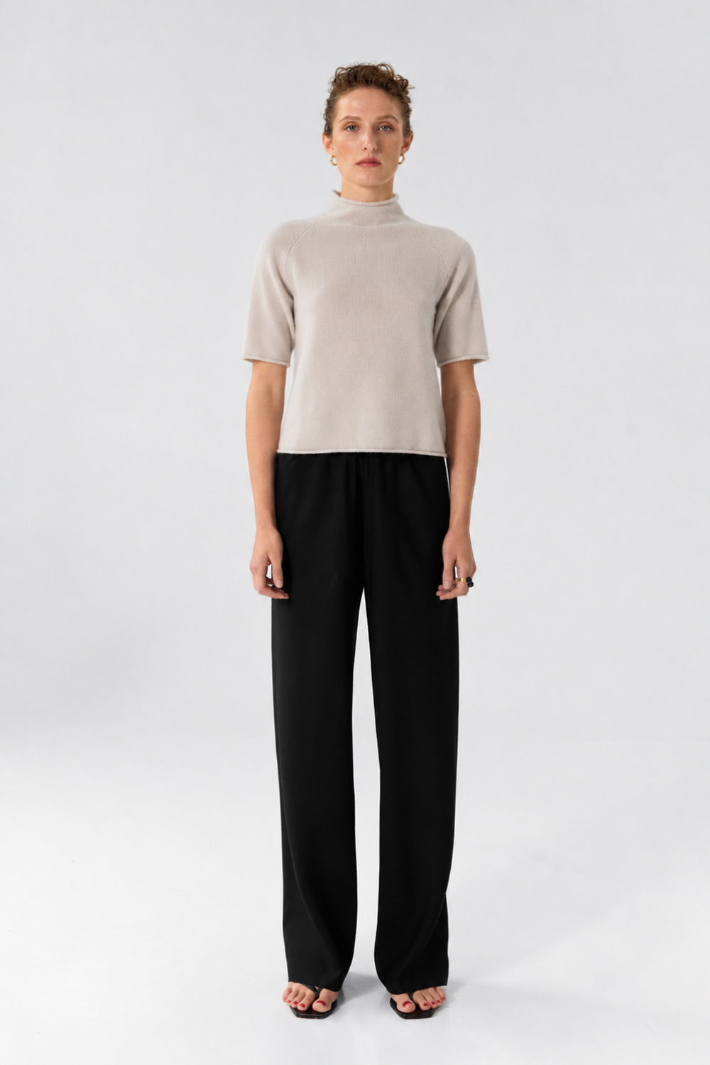 Ally Grey-Beige mock neck top in Baby Cashmere