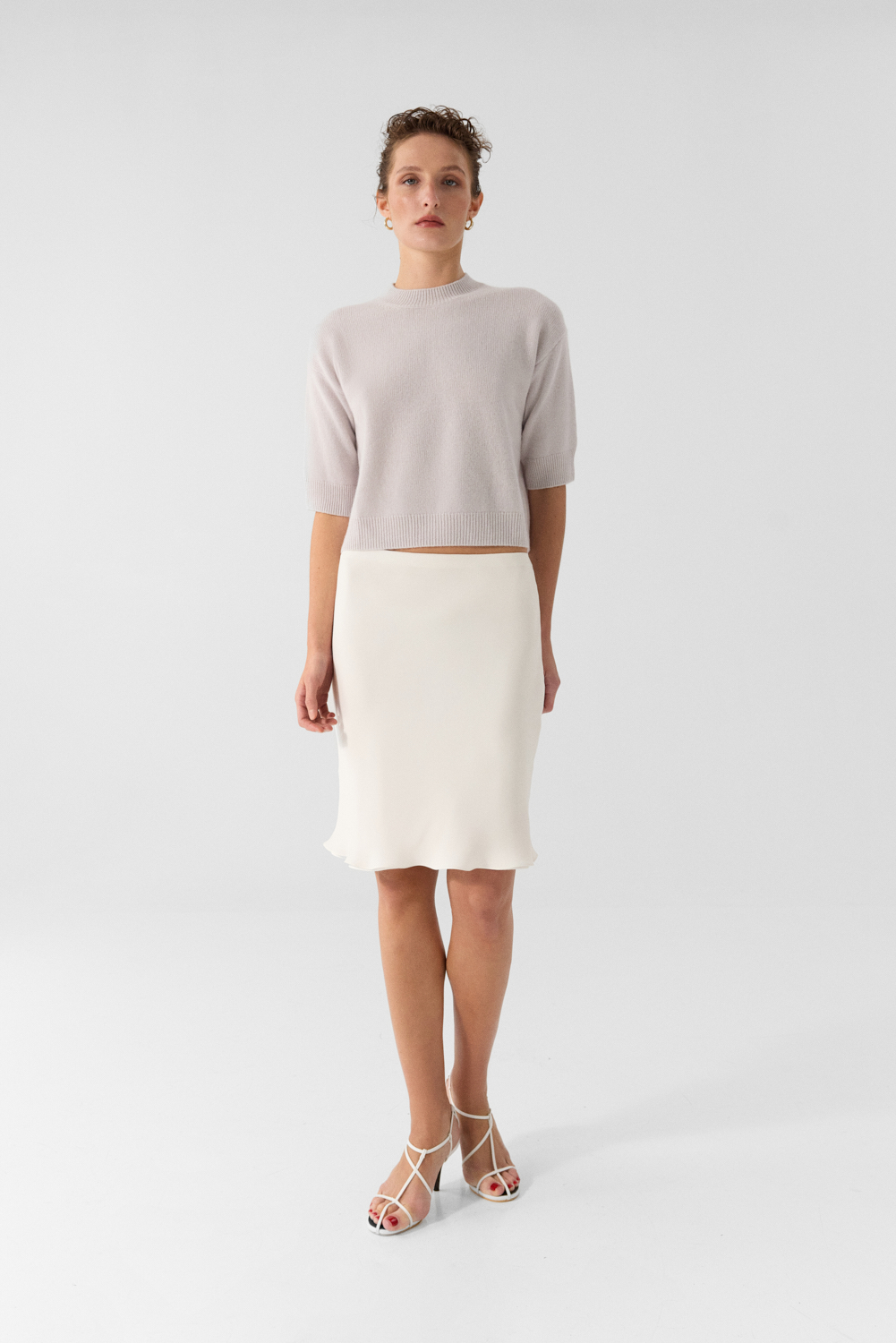 Salma Fancy-Grey crew neck sweater in Cashmere