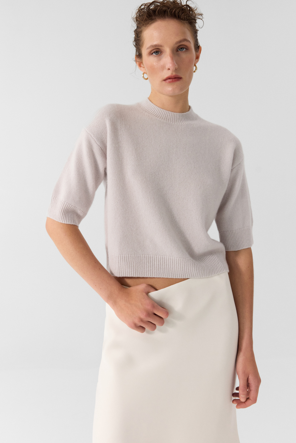Salma Fancy-Grey crew neck sweater in Cashmere