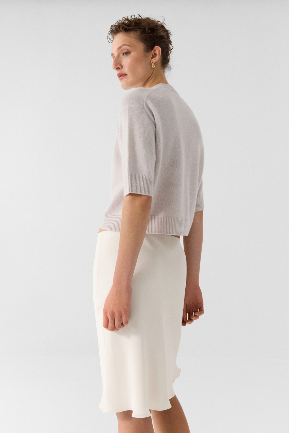 Salma Fancy-Grey crew neck sweater in Cashmere