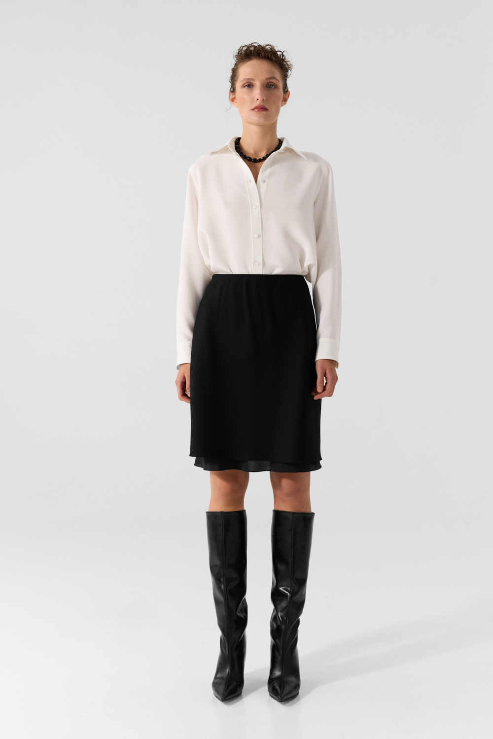 Neve Black knee-length pencil skirt in Silk Cady & Silk Crepe