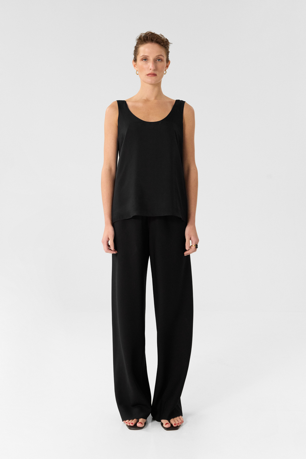 York Black bias-cut wide-leg pants in Silk and Wool Cady