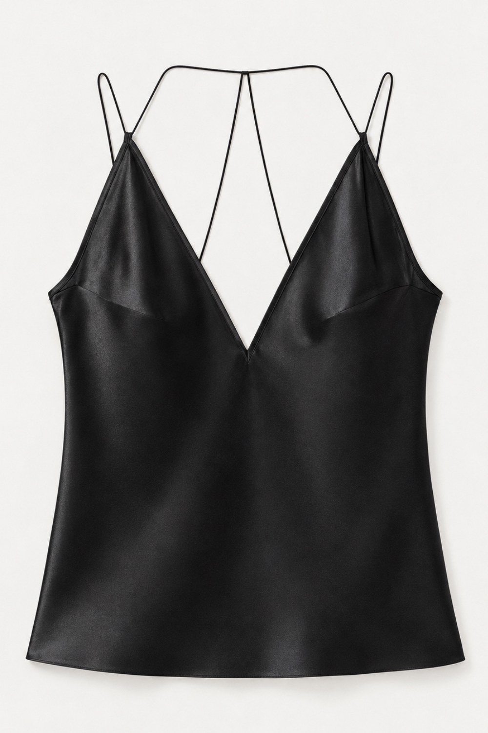 Alma Black deep V-neck top in Silk Satin