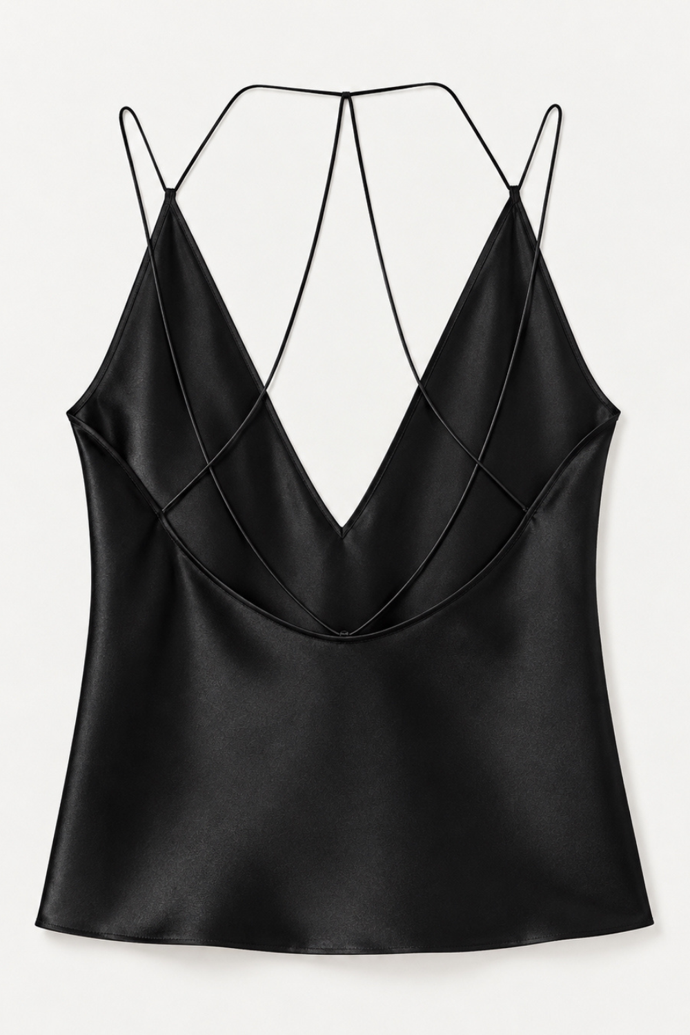 Alma Black deep V-neck top in Silk Satin